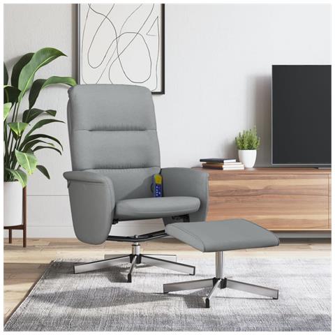 Poltrona Reclinante Massaggio Poggiapiedi Grigio Chiaro Tessuto - Foto 1