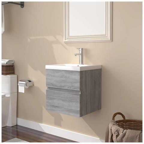 Mobile Bagno E Lavabo Integrato Grigio Sonoma Legno Multistrato - Foto 1
