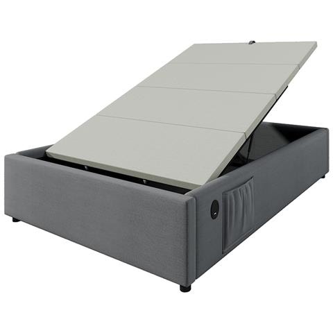 Letto Contenitore Letto Imbottito Singolo 90×200 Cm, Senza Testata, Cotone, Grigio, Senza Materasso - Foto 2