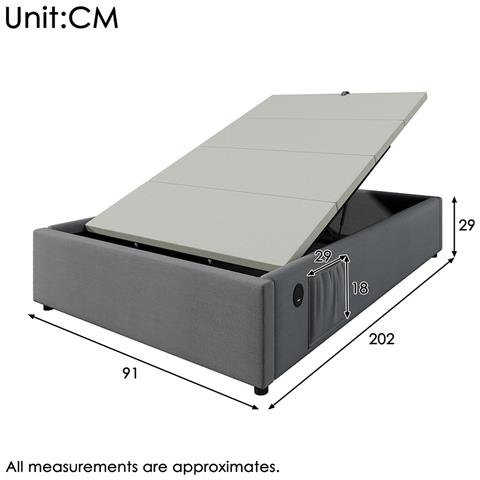 Letto Contenitore Letto Imbottito Singolo 90×200 Cm, Senza Testata, Cotone, Grigio, Senza Materasso - Foto 4