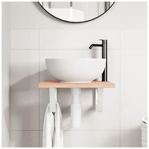 Ripiano A Parete Per Lavabo In Acciaio E Massello Di Rovere - Foto 2