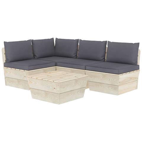 Set Divani Da Giardino Su Pallet 5 Pz Con Cuscini Legno Abete - Foto 1