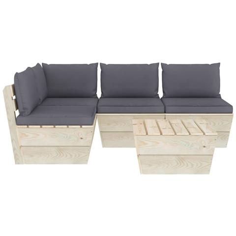 Set Divani Da Giardino Su Pallet 5 Pz Con Cuscini Legno Abete - Foto 2
