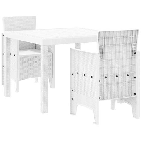 Set da pranzo da giardino 3 pezzi bianco in polirattan - Foto 1