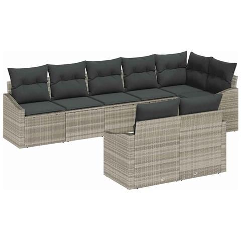 Set di divani da giardino a 8 pezzi con cuscini grigio chiaro in polyrattan - Foto 1