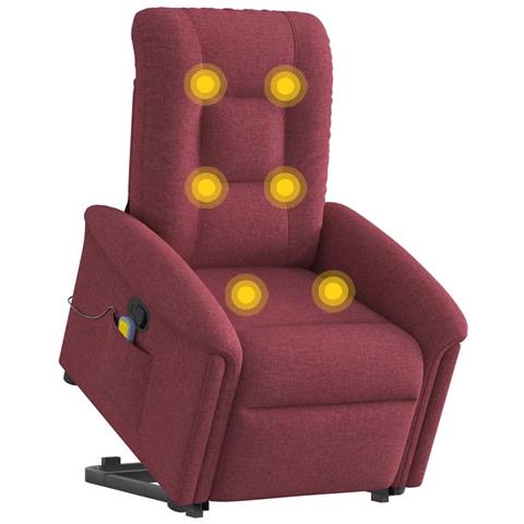 Poltrona Alzapersona Massaggio Reclinabile Rosso Vino Tessuto - Foto 2