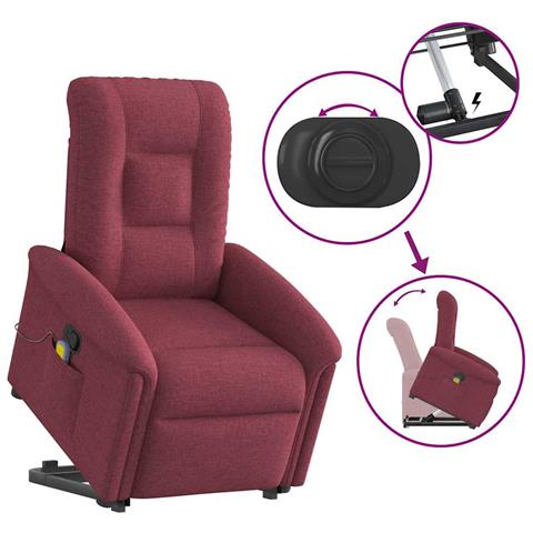 Poltrona Alzapersona Massaggio Reclinabile Rosso Vino Tessuto - Foto 9