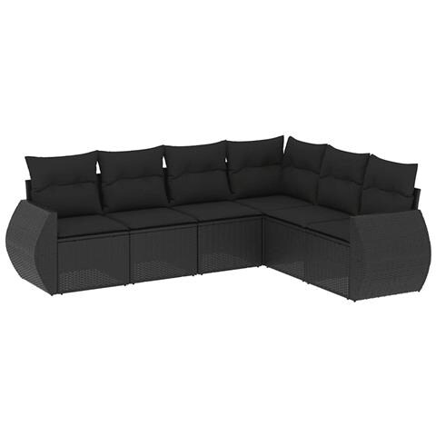 Set Divano da Giardino 6 pz con Cuscini Nero in Polyrattan - Foto 1