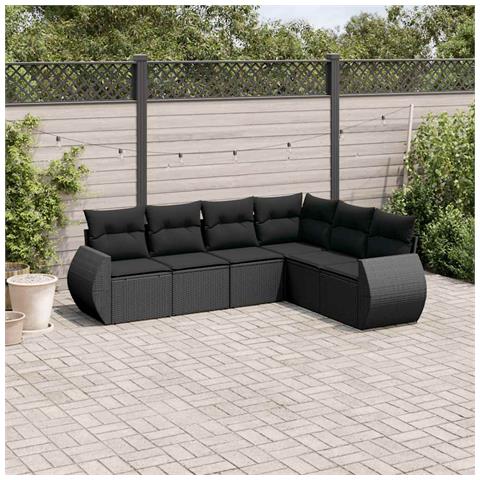 Set Divano da Giardino 6 pz con Cuscini Nero in Polyrattan - Foto 2