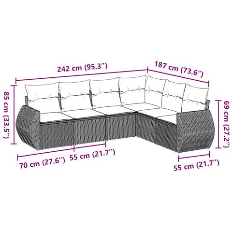 Set Divano da Giardino 6 pz con Cuscini Nero in Polyrattan - Foto 3
