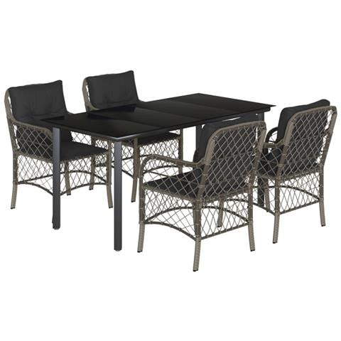 Set da Pranzo da Giardino 5 pz con Cuscini in Polyrattan Grigio - Foto 1