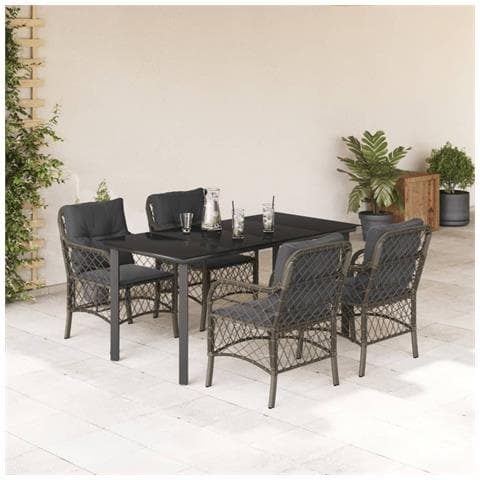 Set da Pranzo da Giardino 5 pz con Cuscini in Polyrattan Grigio - Foto 2