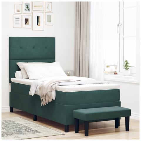 Letto con Box Spring con Materasso e Panca Verde Scuro 80x200 cm Velluto - Foto 2