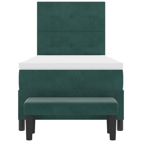 Letto con Box Spring con Materasso e Panca Verde Scuro 80x200 cm Velluto - Foto 9
