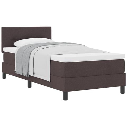 Letto con rete a molle e materasso Marrone scuro 90x200 cm Tessuto - Foto 1