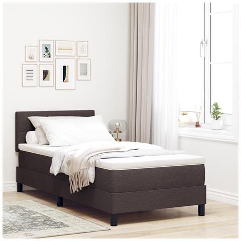 Letto con rete a molle e materasso Marrone scuro 90x200 cm Tessuto - Foto 2