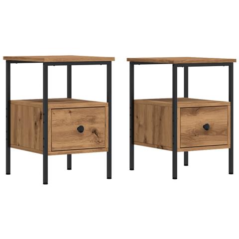 Comodini 2pz Rovere Artigianale 34x36x50cm in Legno Multistrato - Foto 1
