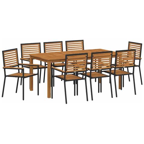 Set da Pranzo per Giardino 9 pcs Nero Poly Rattan - Foto 1