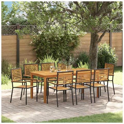 Set da Pranzo per Giardino 9 pcs Nero Poly Rattan - Foto 2