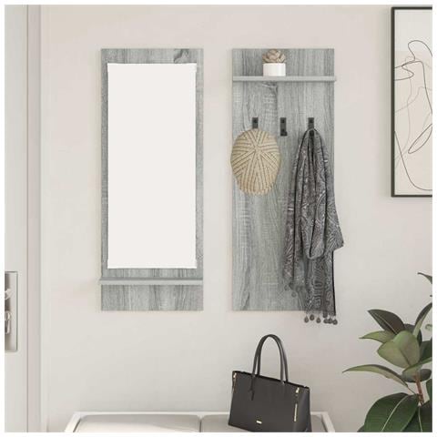 Appendiabiti a muro con specchio Grigio sonoma 70 x 10 x 90 cm - Foto 2