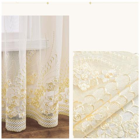 Tenda Gialla Ricamata Floreale Velo Leggero Con Passante Superiore Per Soggiorno E Camera Da Letto M - Foto 5