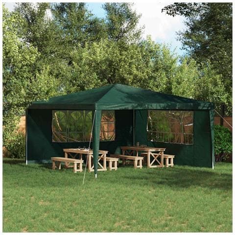 Parete per tenda da festa 2 pcs 400 x 195 cm Verde PE e Acciaio - Foto 2
