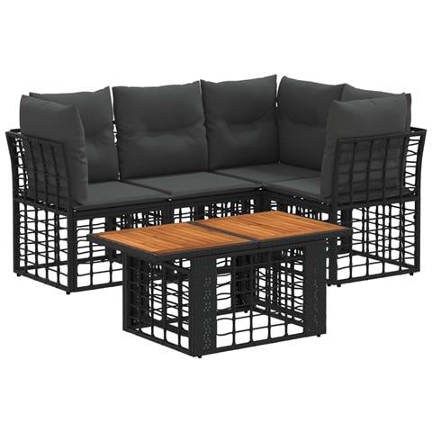 Set Divano da Giardino 5 pz Nero e Grigio scuro polyrattan - Foto 1