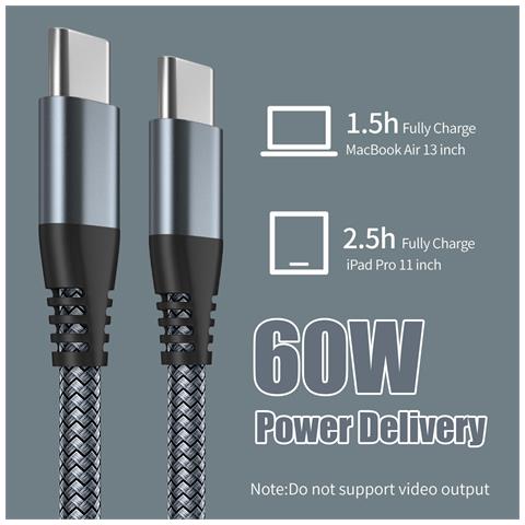 Cavo Di Ricarica Usb-c Da 60 W Con Ricarica Rapida, Compatibile Con Iphone 15/plus/pro Max, Samsung Galaxy S24/s23/s22, Pixel 7 Pro Grey 3 M - Foto 6