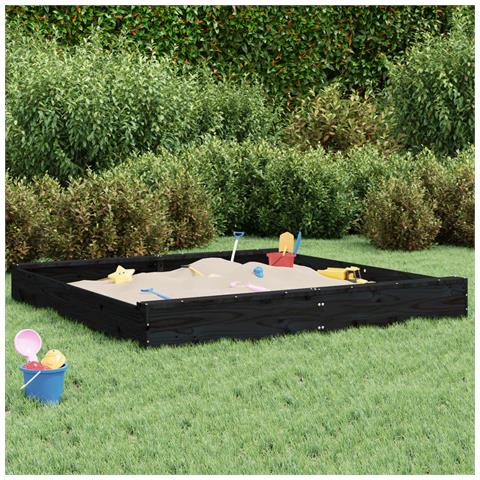 Sabbiera Con Sedute Nera Quadrata In Legno Massello Di Pino - Foto 1