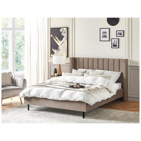Letto Matrimoniale Velluto Tortora 160 X 200 Cm Villette - Foto 1