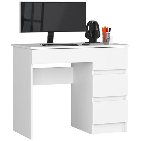 Scrivania per computer A7 destro, 4 cassetti, 90x50x77 cm, Colore Bianco - Foto 1
