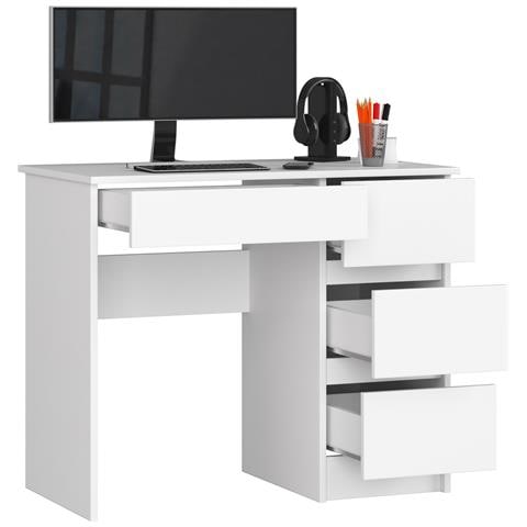 Scrivania per computer A7 destro, 4 cassetti, 90x50x77 cm, Colore Bianco - Foto 2