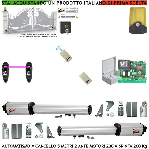 Apricancello Elettrico 5 Metri 2 Ante Da 2,5 Mt Kit Motori Elettromeccanici 230 V Sblocco Corsa 400 Mm Spinta 2 Q.li S - Foto 1