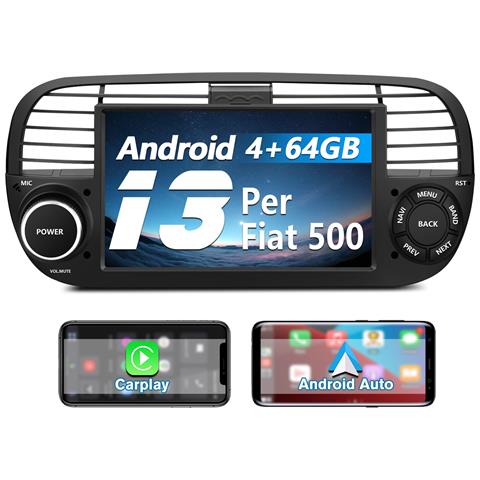 Android 13 Autoradio Per Fiat 500 (2007-2015) 7 Pollici 1 Din Car Radio (4gb+64gb) Supporto Carplay Android Auto Gps Wifi Bluetooth Mirror Link Fm Swc Dsp Schermo Diviso - Foto 1