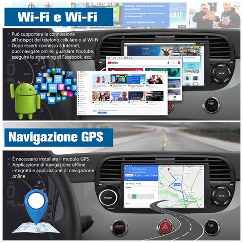 Android 13 Autoradio Per Fiat 500 (2007-2015) 7 Pollici 1 Din Car Radio (4gb+64gb) Supporto Carplay Android Auto Gps Wifi Bluetooth Mirror Link Fm Swc Dsp Schermo Diviso - Foto 7