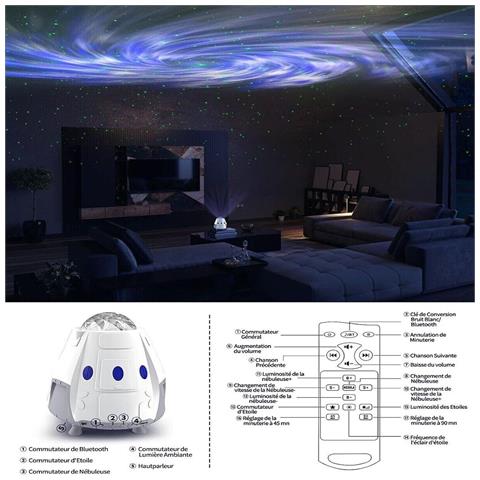 Cassa Bluetooth Proiettore Lampada Luce Notturna Galassia Capsula Astronave - Foto 2