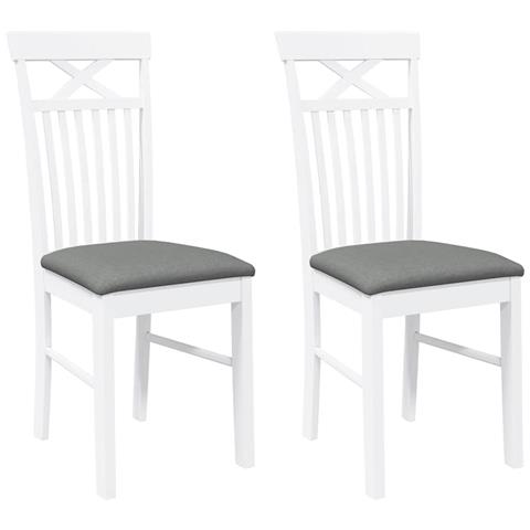 Sedie da Pranzo con Cuscini 2 pz Bianco Legno Massello di Hevea - Foto 1