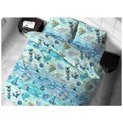 Sacco Copripiumino In 100% Cotone Made Italy Disegno Mare 25gi Singolo Mare 25gi - Foto 1