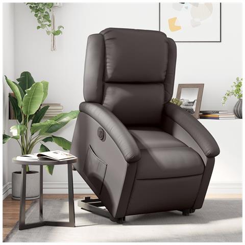 Poltrona A Rialzo Reclinante Elettrica Marrone Scuro Vera Pelle - Foto 1