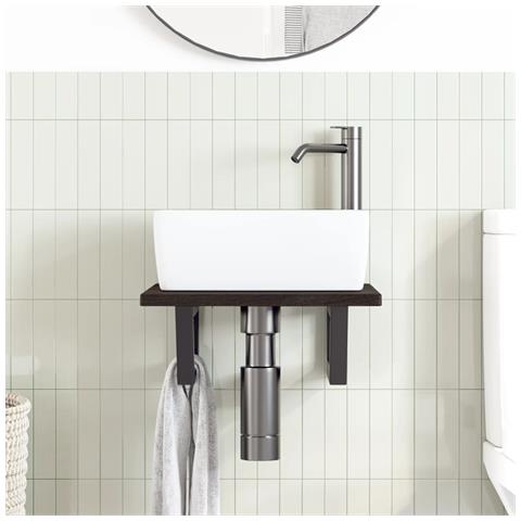 Ripiano A Parete Per Lavabo In Acciaio E Massello Di Rovere - Foto 2