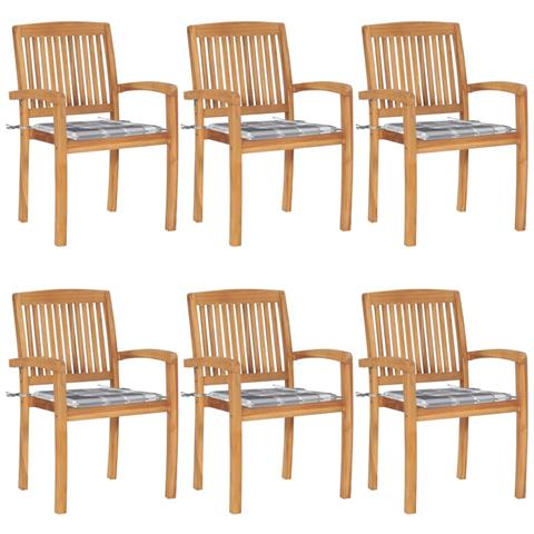 Lusso Casadino -  Sedie Da Giardino Impilabili Con Cuscini 6 Pz Massello Di Teak - Foto 2