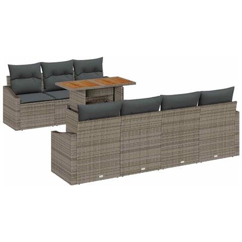 Set di Divani da Giardino a 8 Pezzi con Cuscini Grigio in Polyrattan - Foto 1