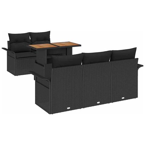 Set Divano da Giardino da 6 pezzi con Cuscini in Rattan Nero Poly Acacia - Foto 1