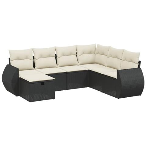 Set Divani da Giardino con Cuscini 7pz Nero Polyrattan - Foto 1