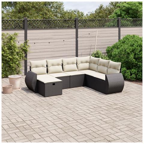 Set Divani da Giardino con Cuscini 7pz Nero Polyrattan - Foto 2