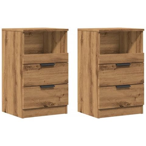 Comodini 2pz Rovere Artigianale 40x36x65cm in Legno Multistrato - Foto 1