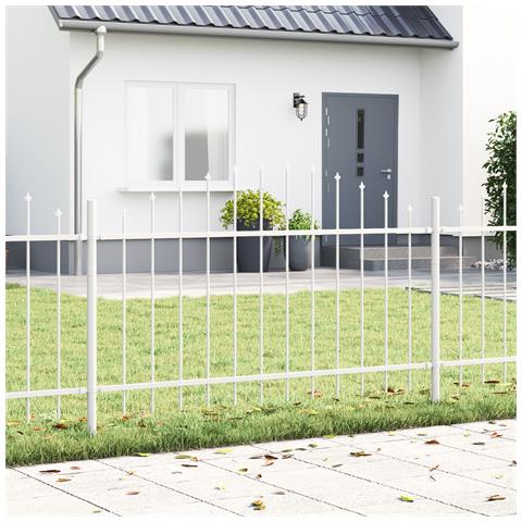 Recinzione da Giardino  con Parte Superiore a Giro Bianco 3,4x1 m in Acciaio - Foto 2