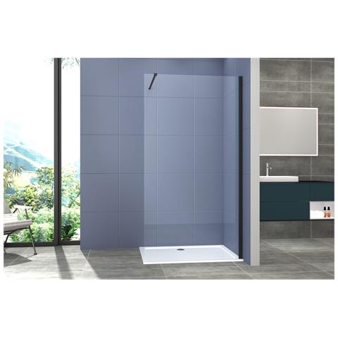Box Doccia Parete Walk In 140 Cm H 200 Cm Cristallo Temperato Trasparente 8mm Profilo Nero Melany - Foto 1
