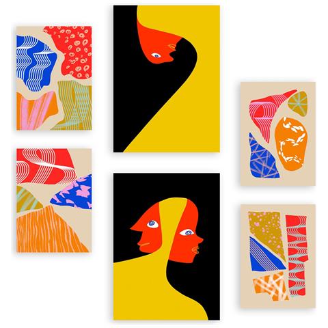 Set Di 6 Stampe Dipinti Decorativi Astratti Ed Estetici Accattivanti Per Amanti Dell'arte Per Il Tuo Soggiorno, Camera Da Letto, Casa A3 & A4 Senza Cornice - Foto 1