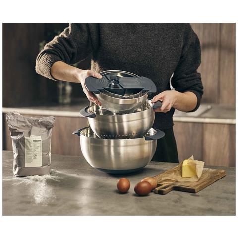 Nest™ 9,, Set Per La Preparazione Degli Alimenti, 9 Pezzi, Include Ciotole, Colino, Setaccio E Cucchiai Dosatori, Design Compatto, Acciaio Inossidabile, Grigio - Foto 2